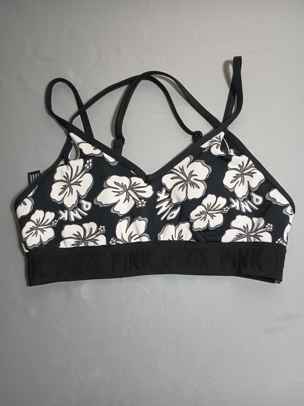 PINK Victoria's Secret Active Black Floral Sports Bra